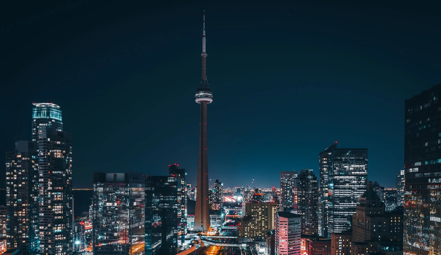 night show of downtown Toronto skyline